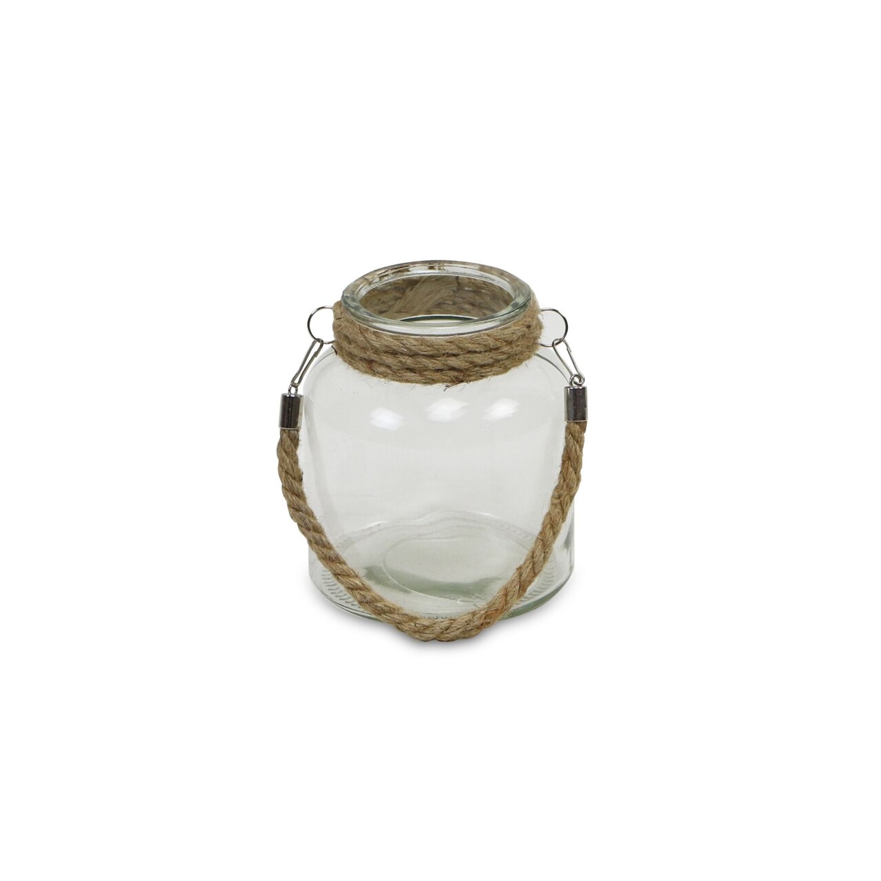 Contemporary Home Living 6.5" Clear Ribbed Glass Jar with Rope Wrapped Neck